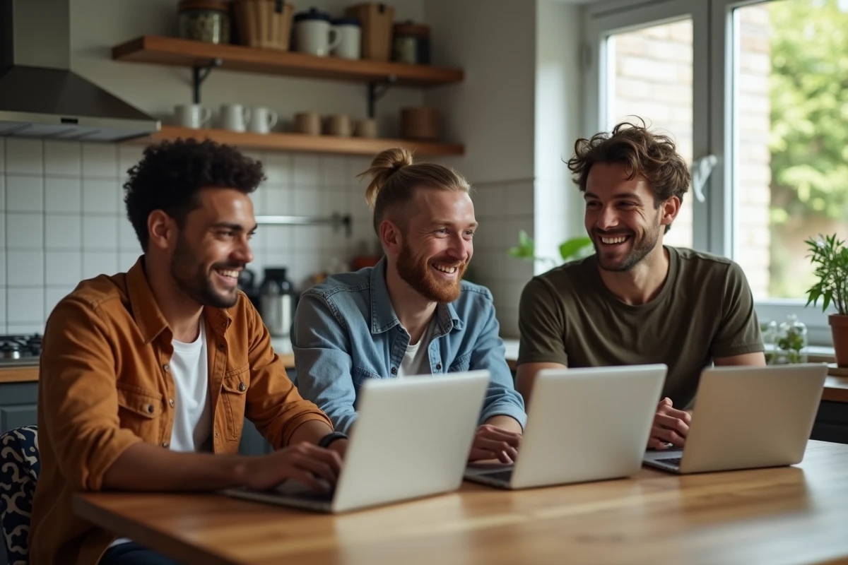 Trois amis partageant des recommandations de streaming autour d