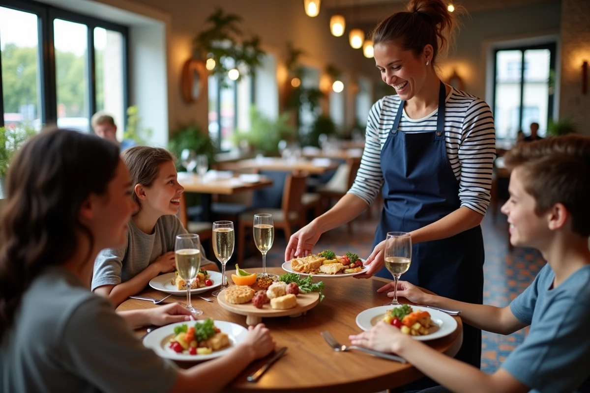Jeune chef présentant un plateau dégustation aux clients