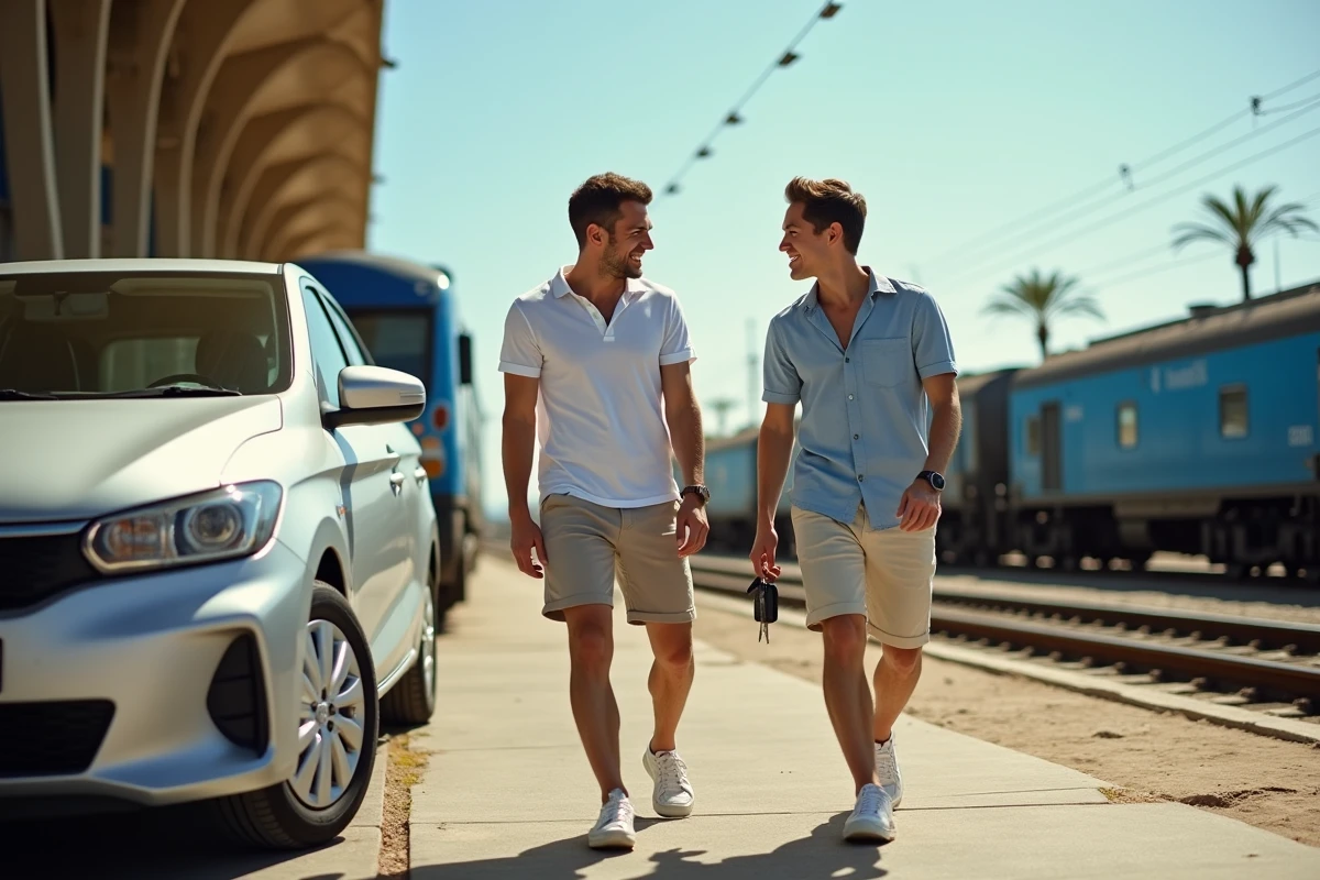 Couple récupérant leur voiture à la gare de Marseille après un voyage en auto-train depuis Paris