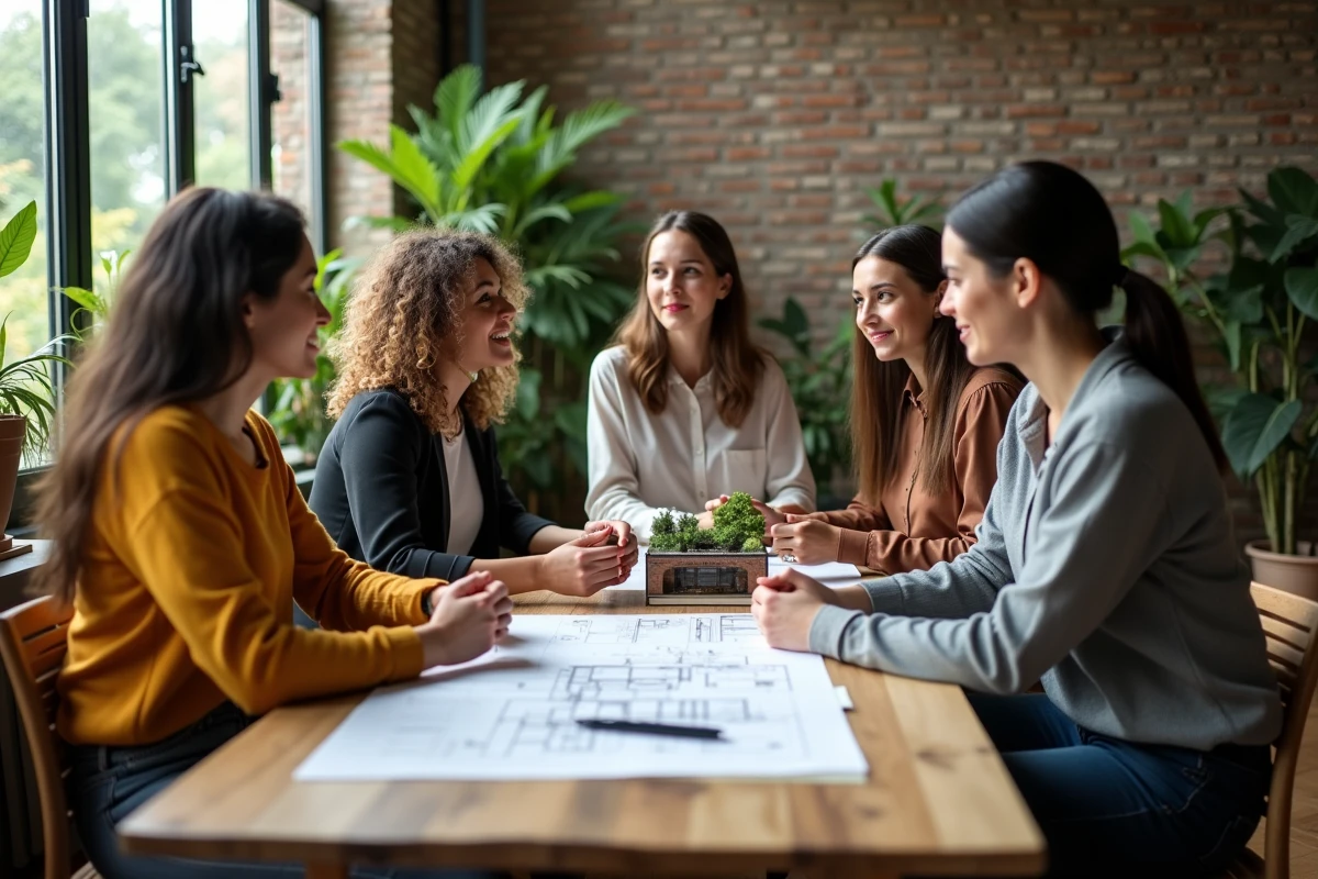 Groupe de jeunes professionnels autour d