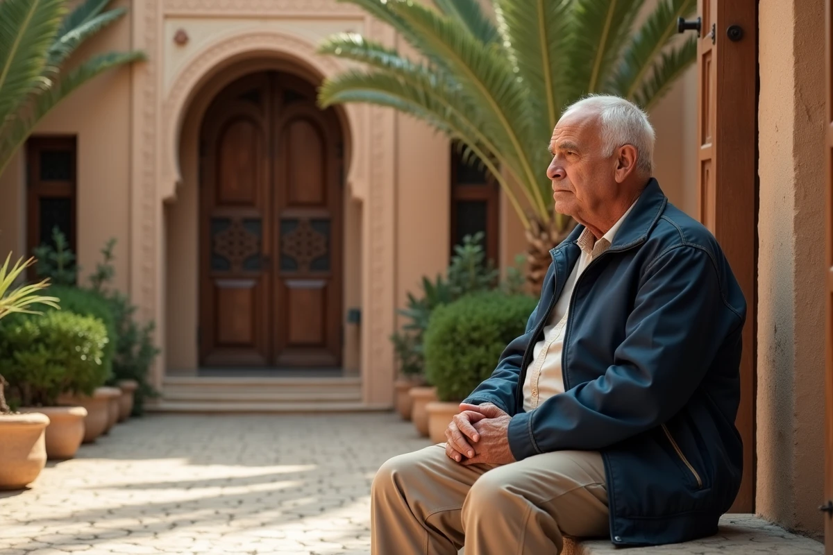 Homme assis dans une cour paisible à Djerba
