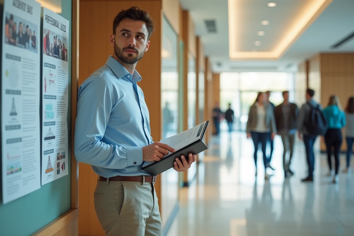 Jeune homme regardant un panneau d